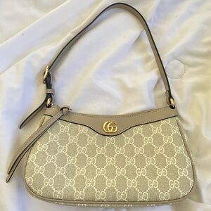 Gucci Ophidia Zip Pochette Shoulder Bag GG Coated Canvas with Leather Small